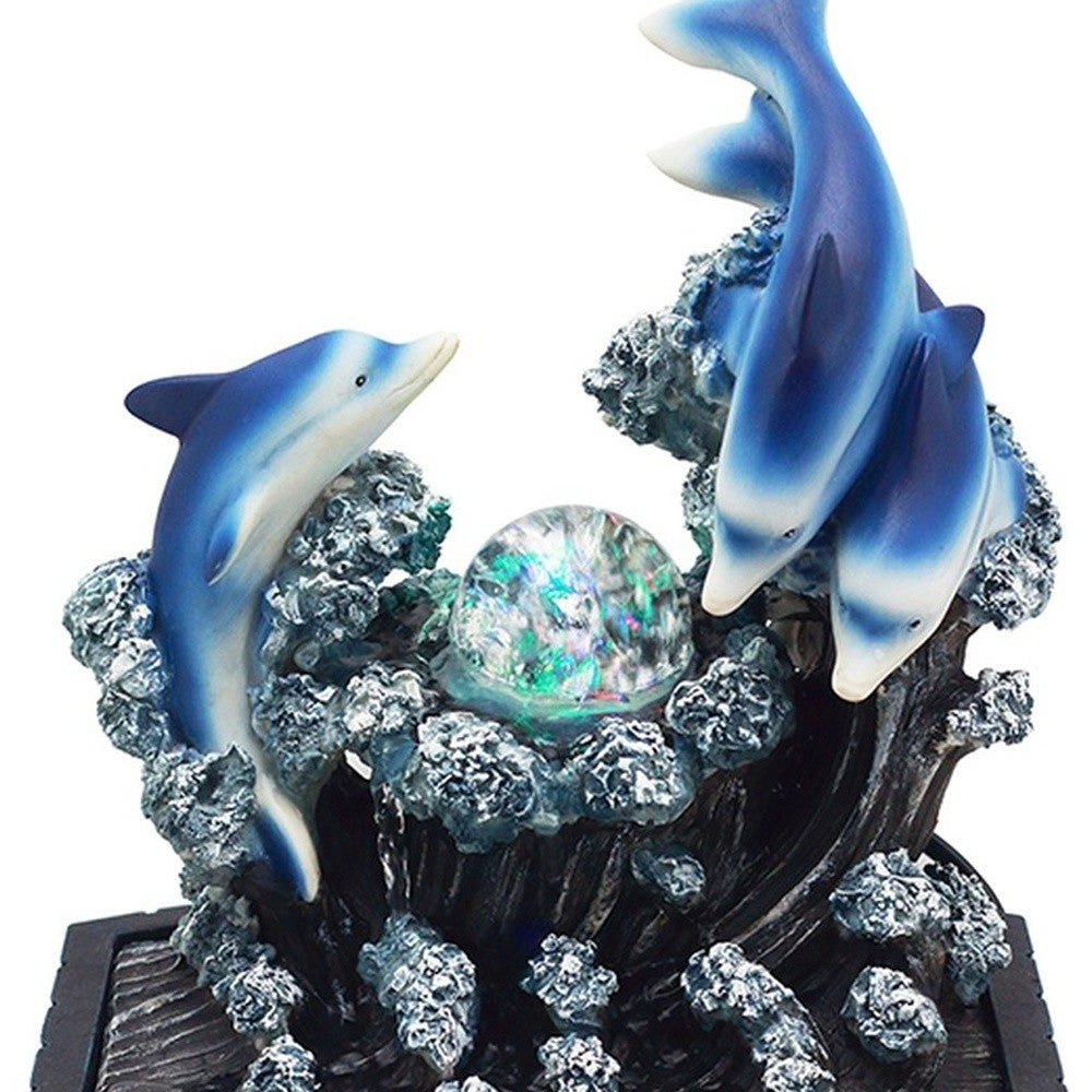 11" Blue Polyresin Dolphins Tabletop Fountain - Minihomy