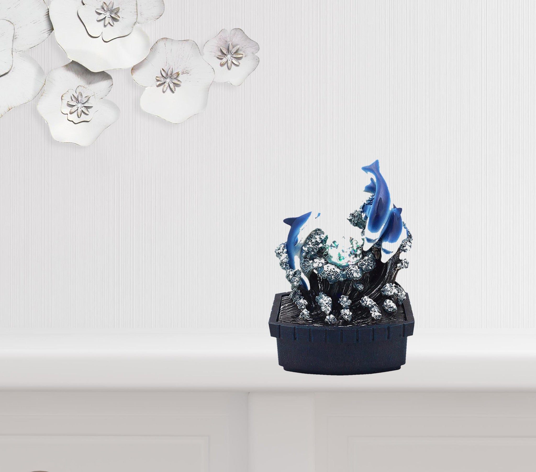 11" Blue Polyresin Dolphins Tabletop Fountain - Minihomy