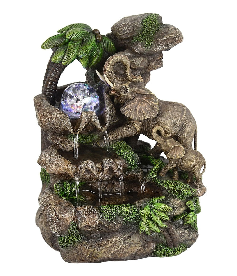 11" Gray  Polyresin Elephant Tabletop Fountain with Light - Minihomy