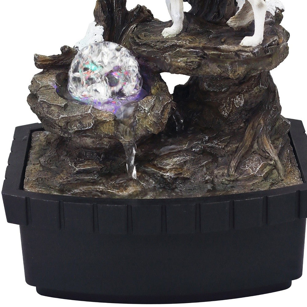 10" Black Polyresin Wolf Tabletop Fountain Sculpture - Minihomy