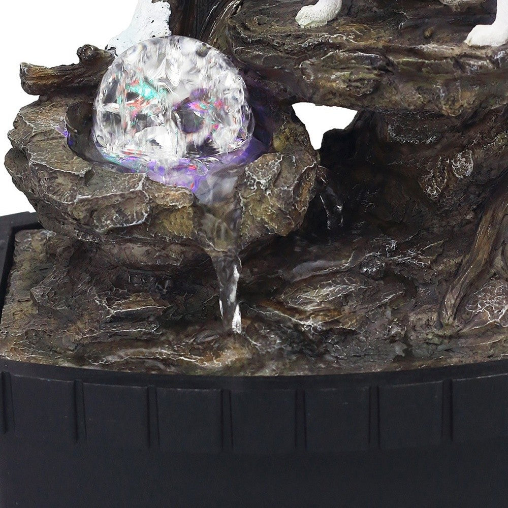 10" Black Polyresin Wolf Tabletop Fountain Sculpture - Minihomy