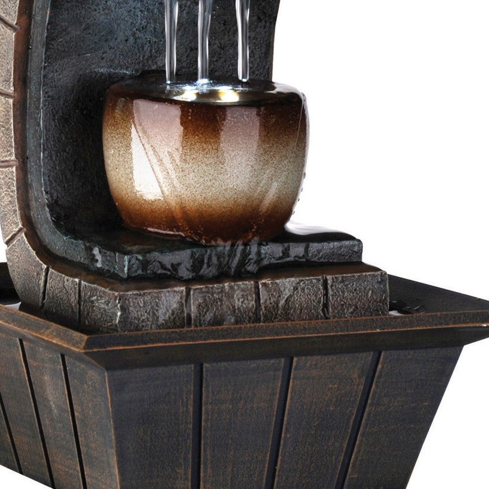 10" Brown Textured Polyresin Tabletop Fountain with LED Light - Minihomy