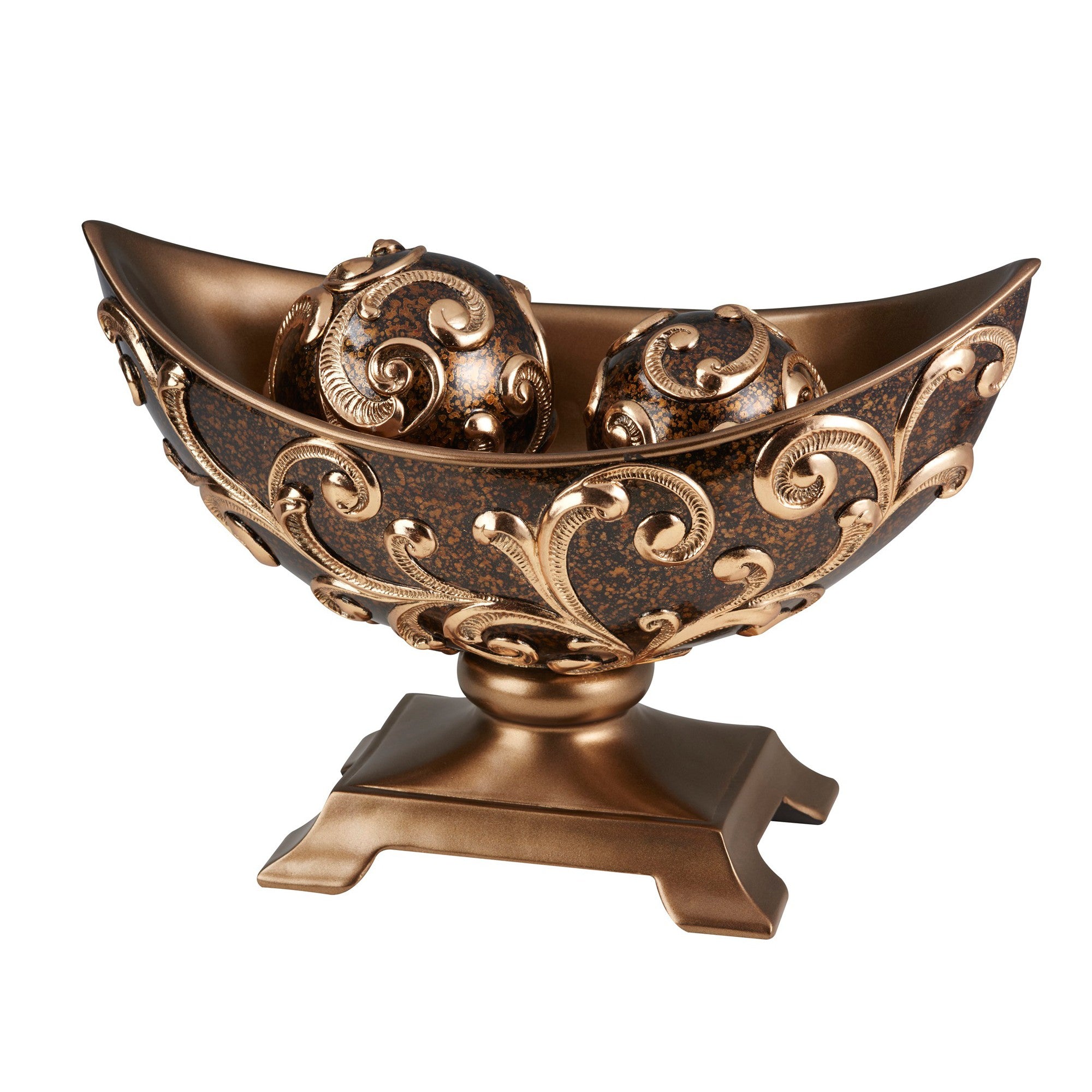 11" Brown And Gold Polyresin Decorative Bowl With Orbs - Minihomy