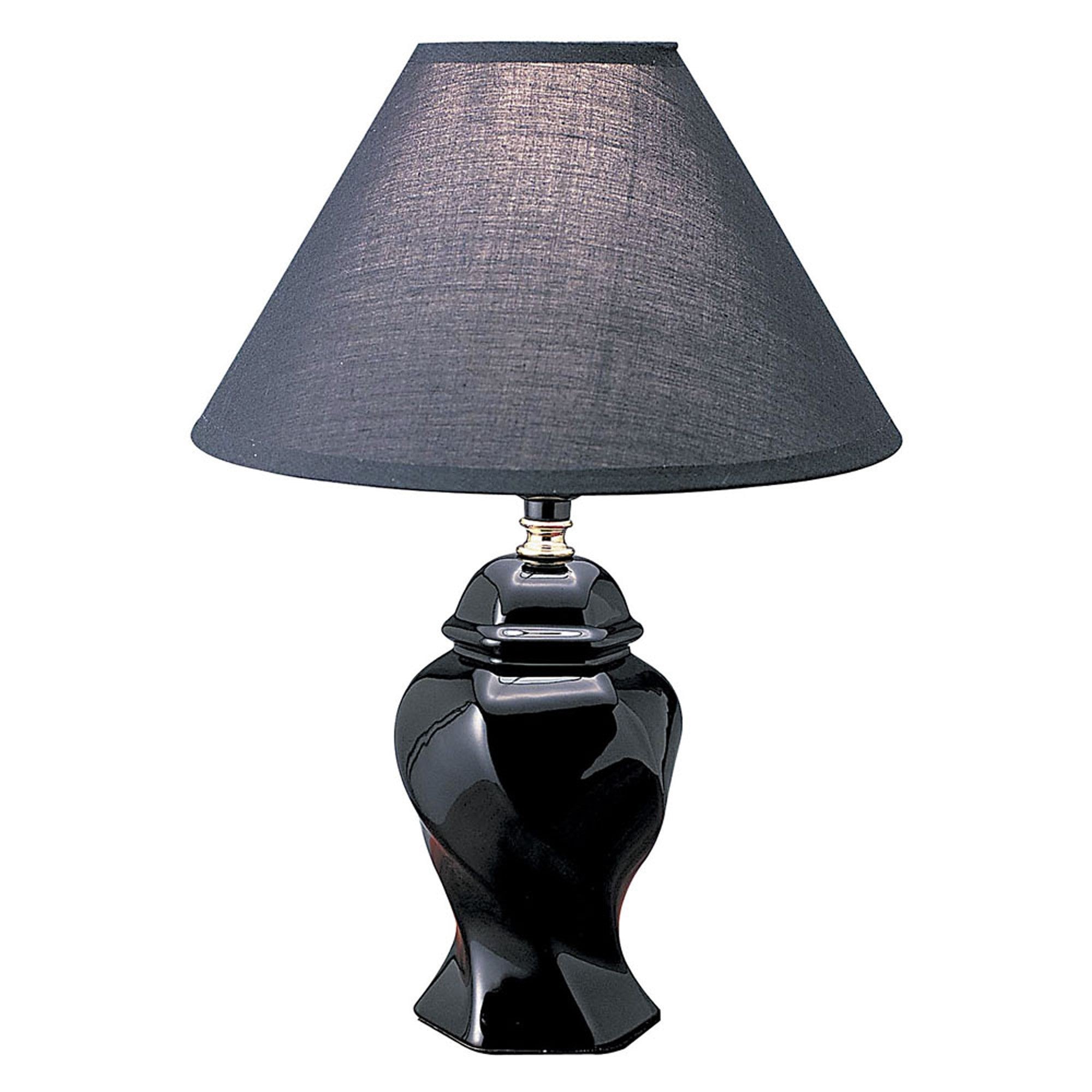 13" Black Ceramic Bedside Table Lamp With Black Shade - Minihomy