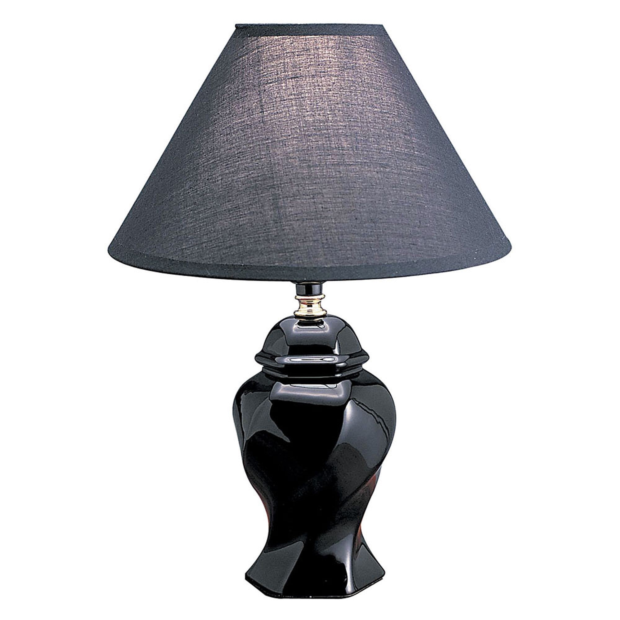 13" Black Ceramic Bedside Table Lamp With Black Shade - Minihomy