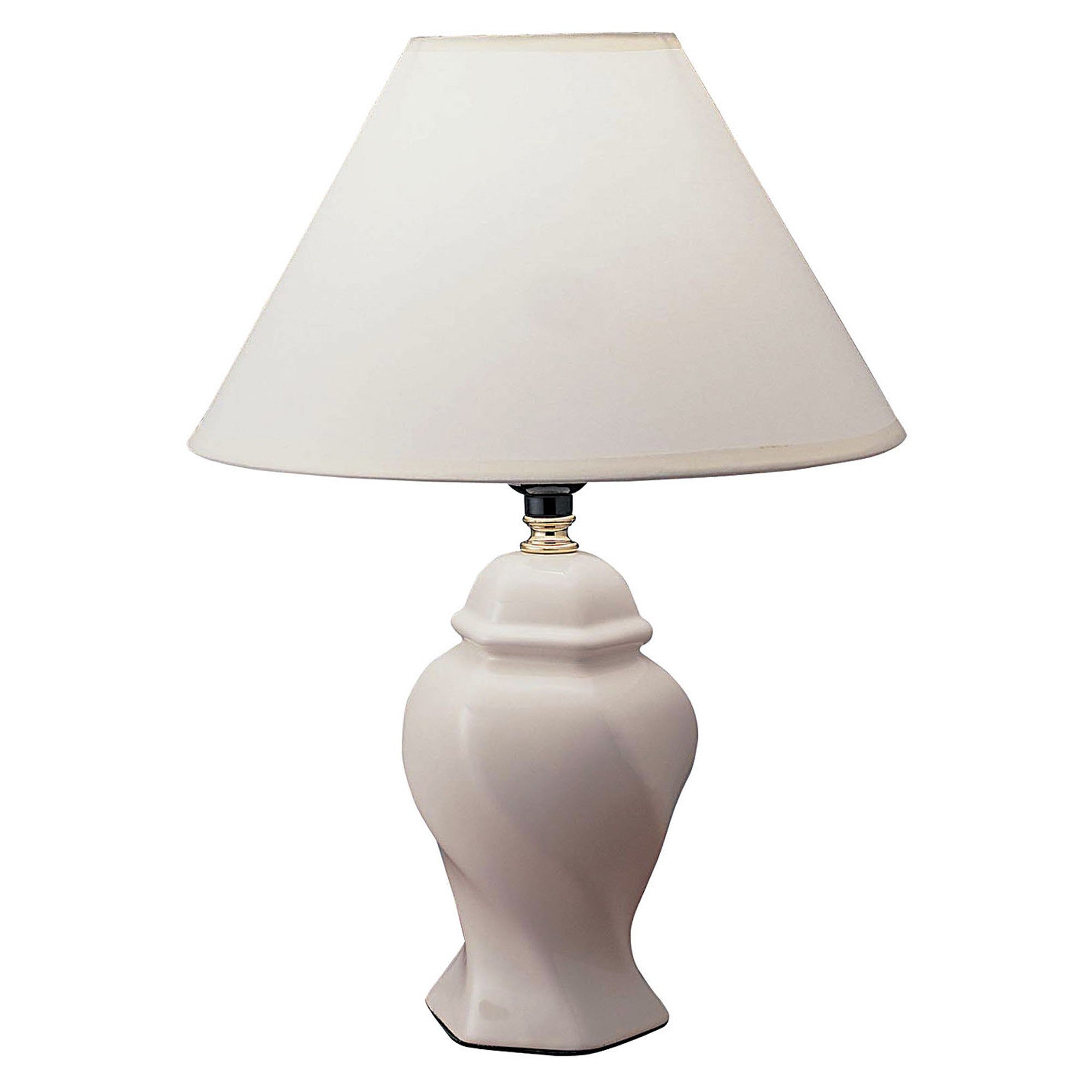 13" White Ceramic Bedside Table Lamp With Off-White Shade - Minihomy