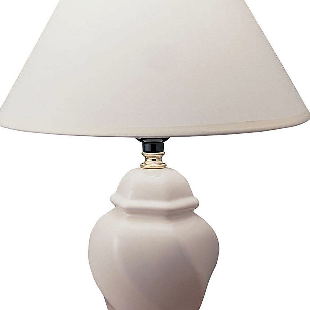 13" White Ceramic Bedside Table Lamp With Off-White Shade - Minihomy