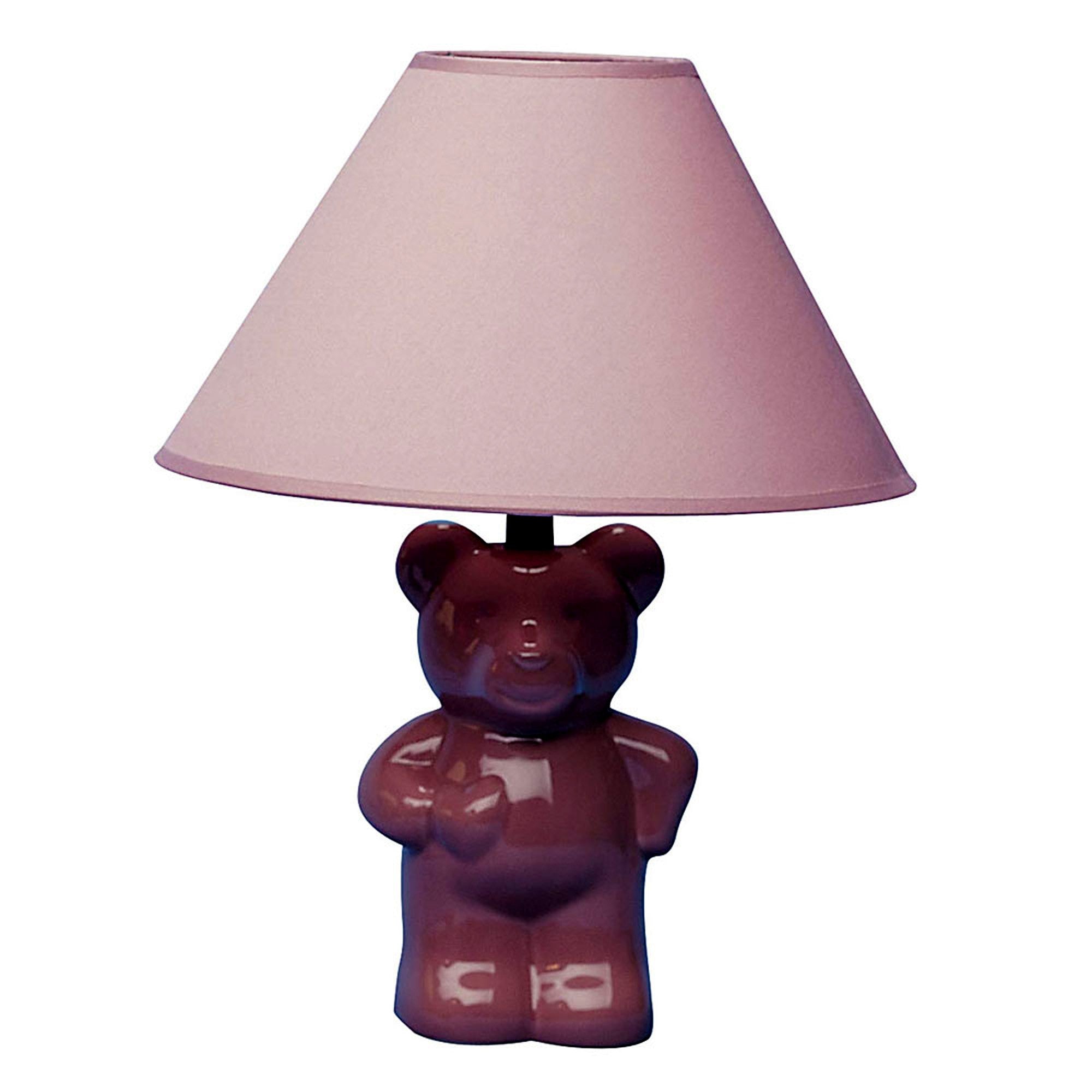 13” Pink Teddy Bear Ceramic Linen Shade Table Lamp - Minihomy