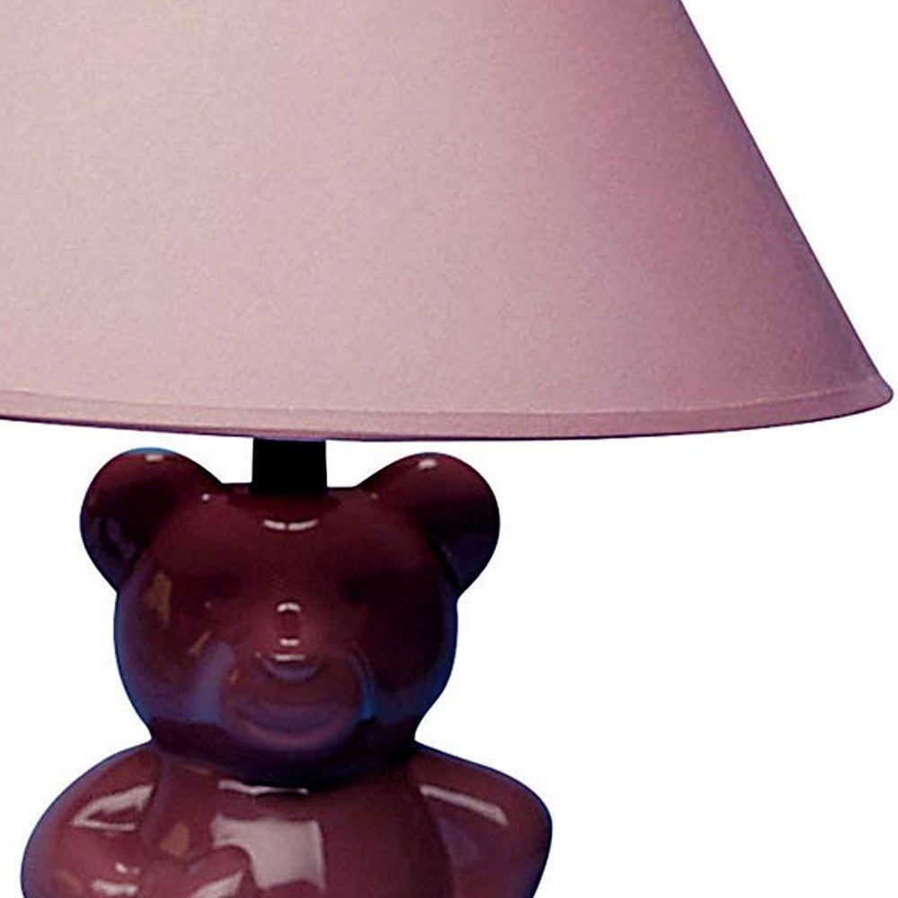 13” Pink Teddy Bear Ceramic Linen Shade Table Lamp - Minihomy