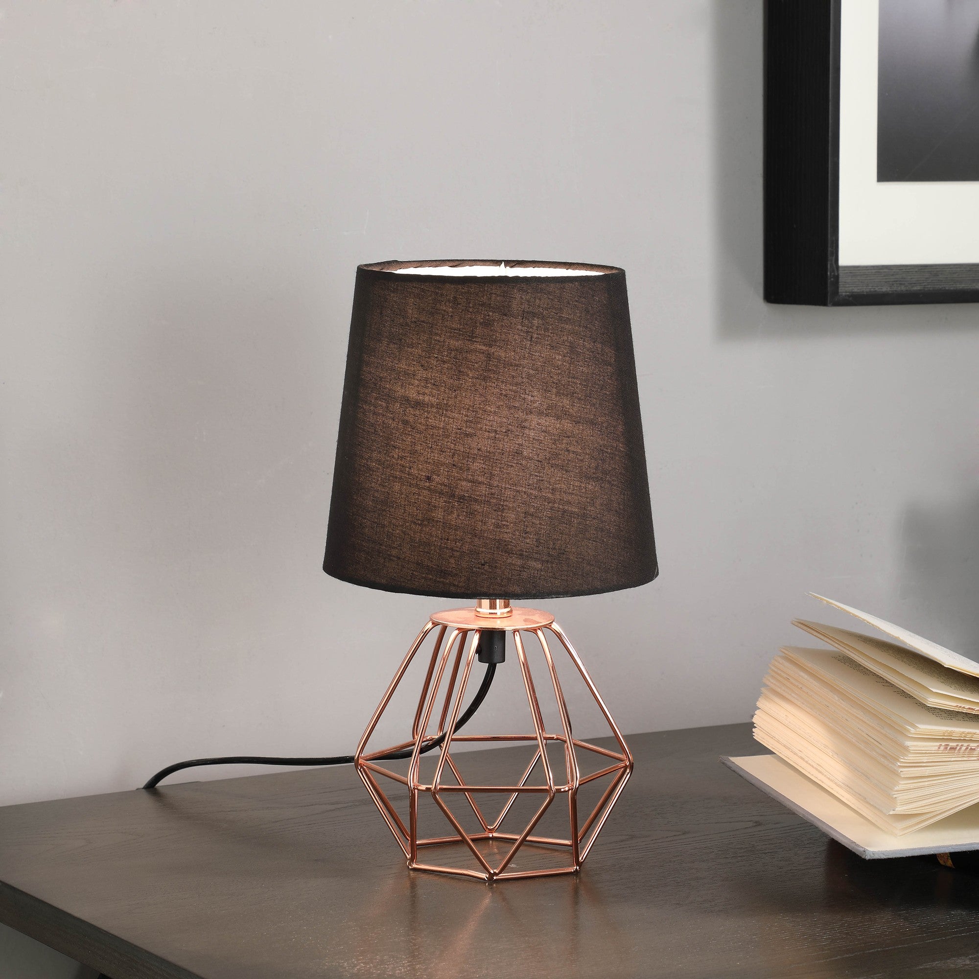 11" Copper Bedside Table Lamp With Black Empire Shade - Minihomy