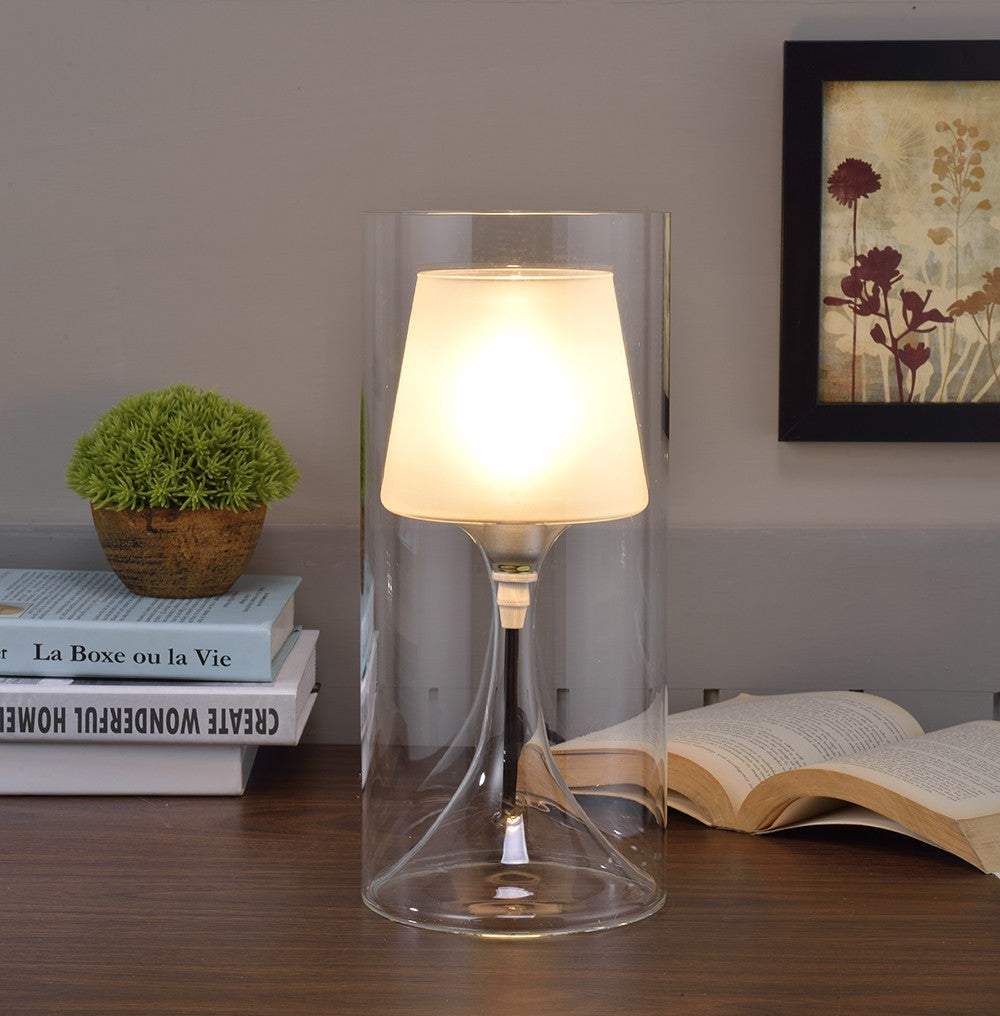 13" Clear Metal Bedside Table Lamp With Clear Shade - Minihomy