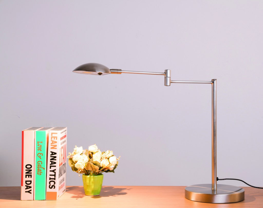 16" Silver Metal Desk Table Lamp With Silver Shade - Minihomy