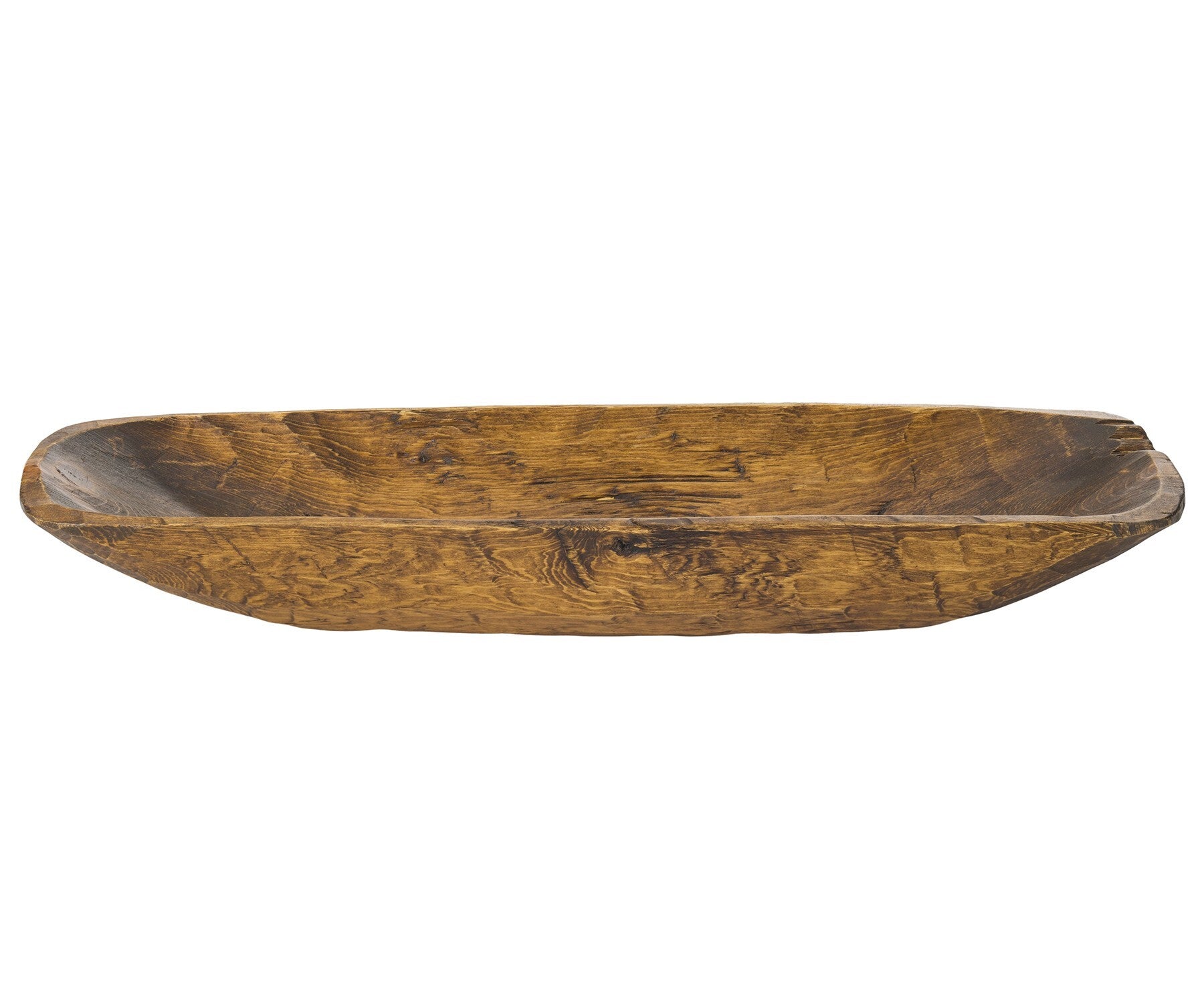 Rustic Brown and Natural Handcarved Thin Oval Centerpiece Bowl