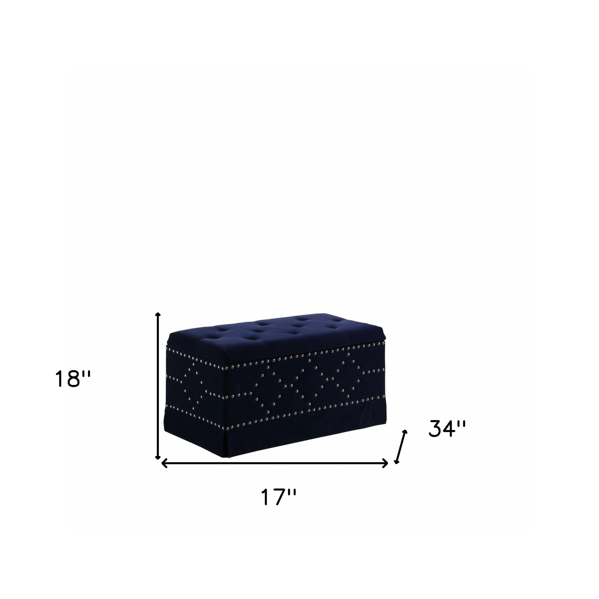 Deep Blue Velvet Nailhead Storage Bench with Ottomans - Minihomy