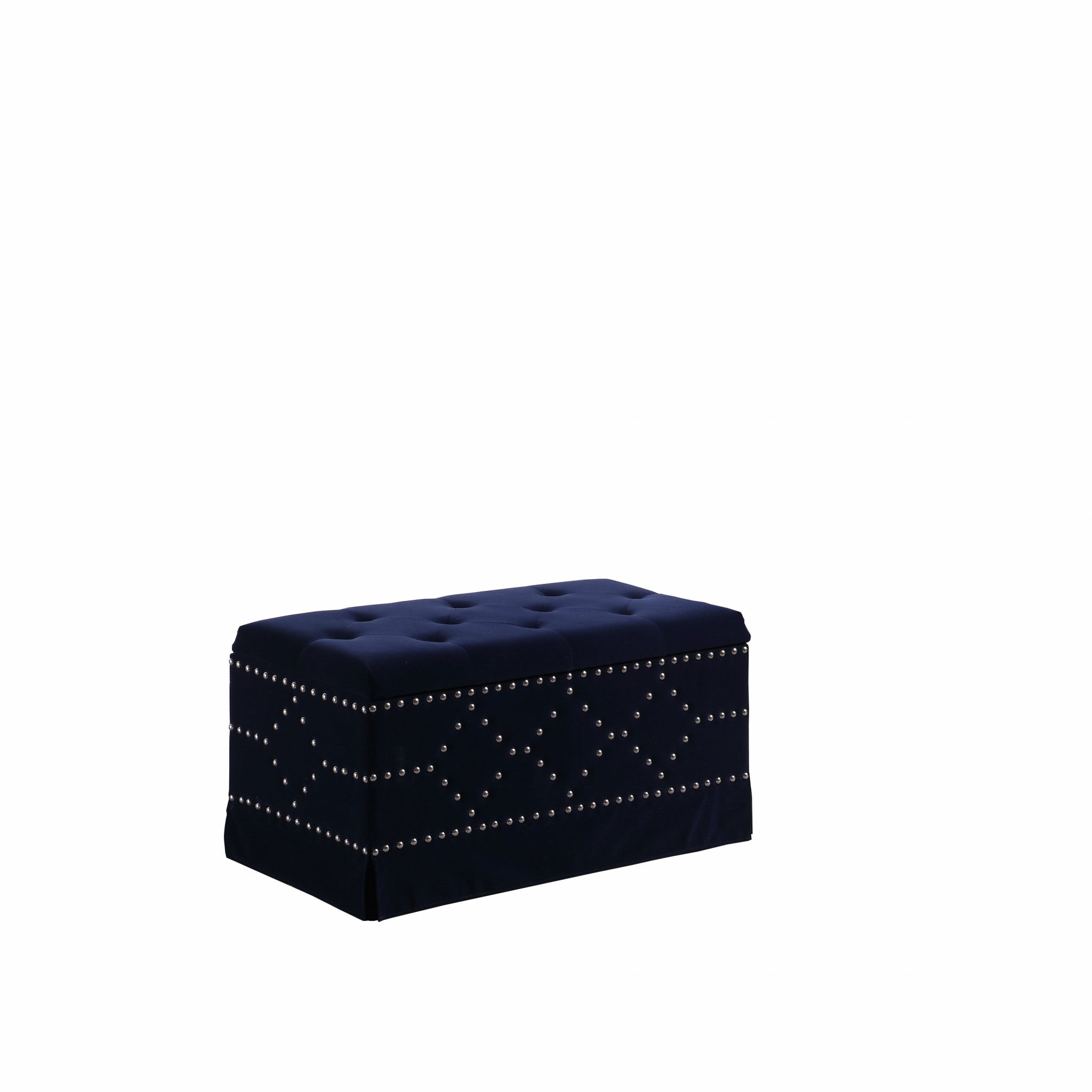 Deep Blue Velvet Nailhead Storage Bench with Ottomans - Minihomy