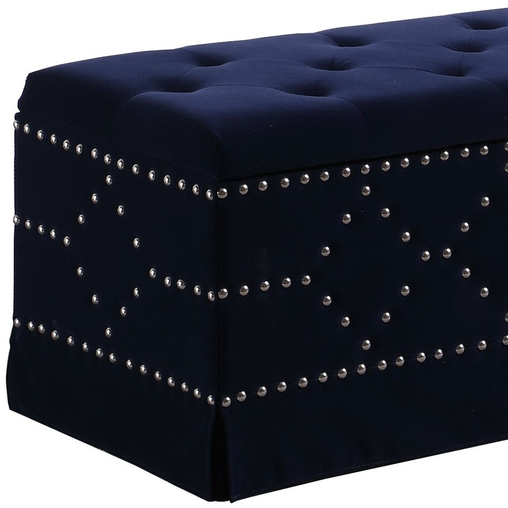 Deep Blue Velvet Nailhead Storage Bench with Ottomans - Minihomy