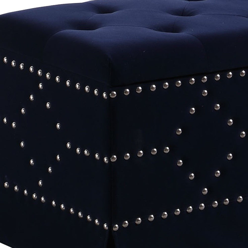 Deep Blue Velvet Nailhead Storage Bench with Ottomans - Minihomy