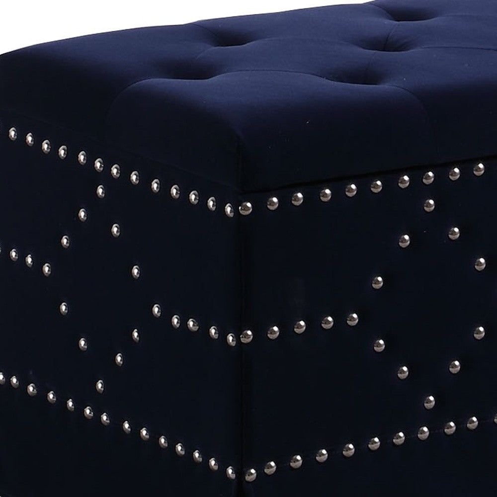 Deep Blue Velvet Nailhead Storage Bench with Ottomans - Minihomy