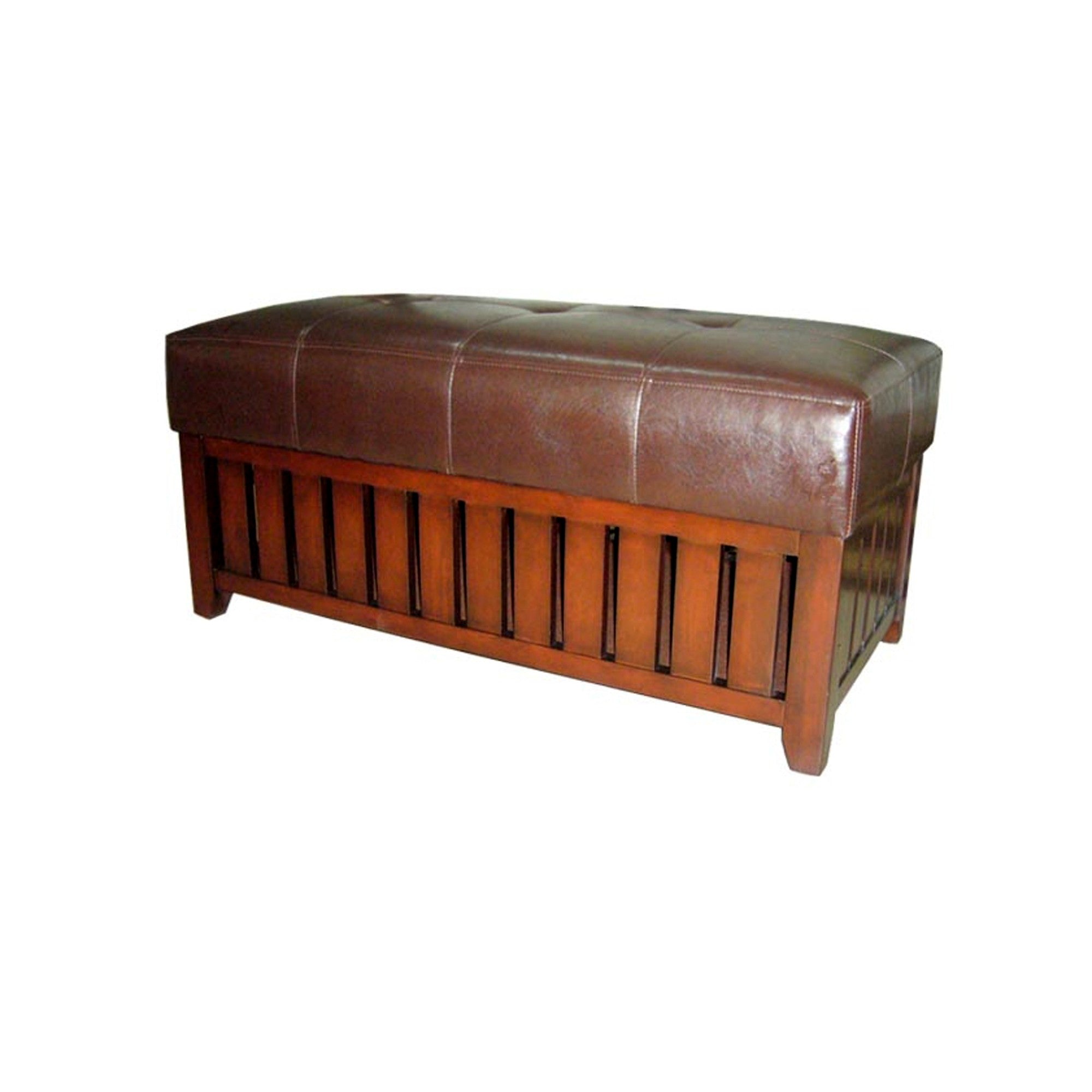 Brown Leather Storage Bench - Minihomy