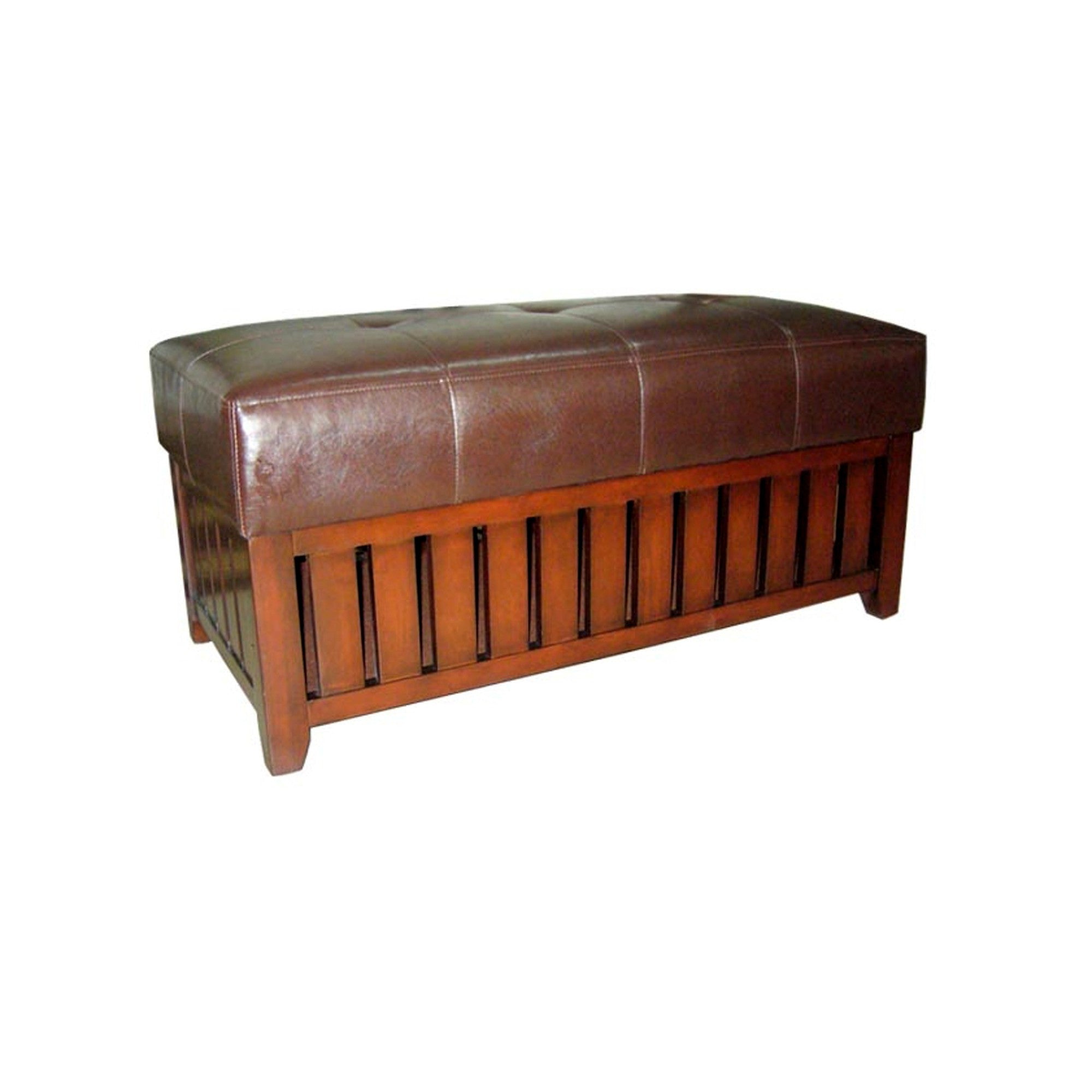 Brown Leather Storage Bench - Minihomy