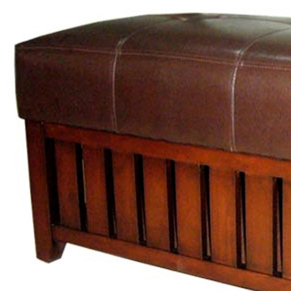 Brown Leather Storage Bench - Minihomy