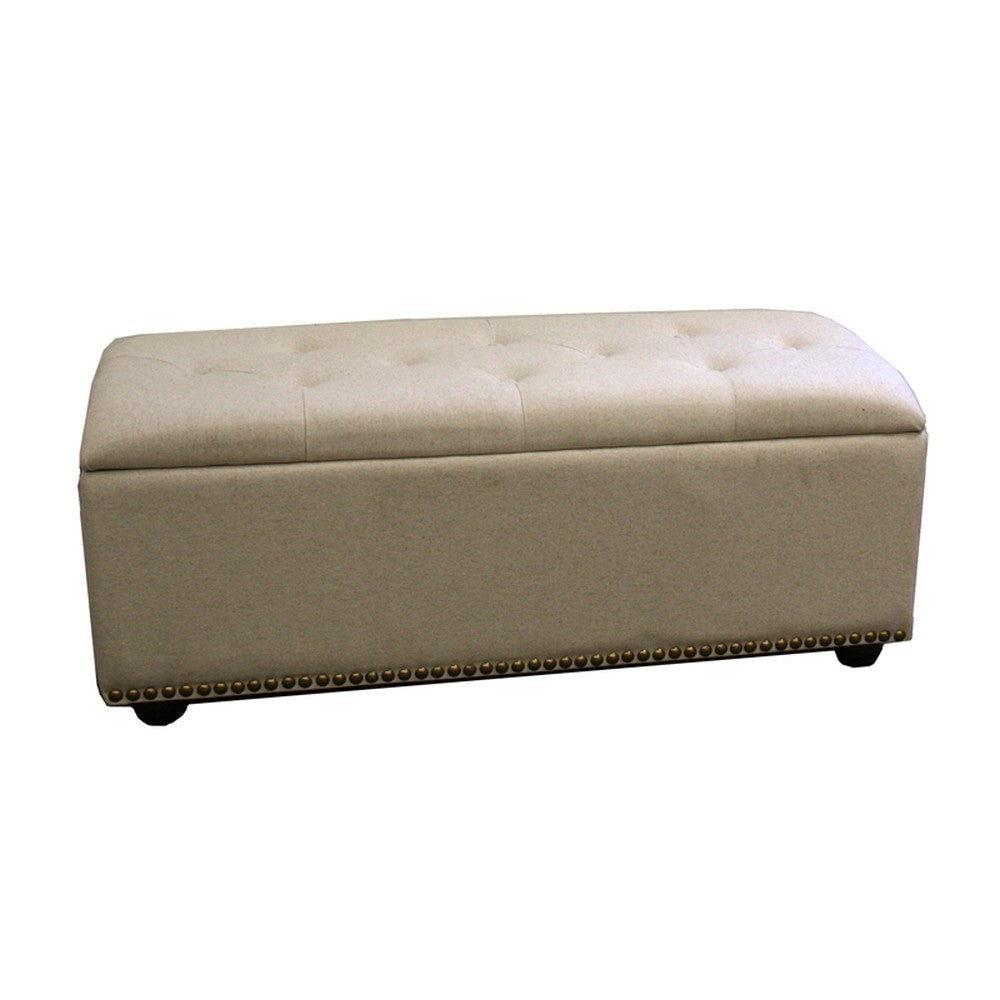 Beige Nailhead Storage Bench Ottoman Four Piece Set - Minihomy