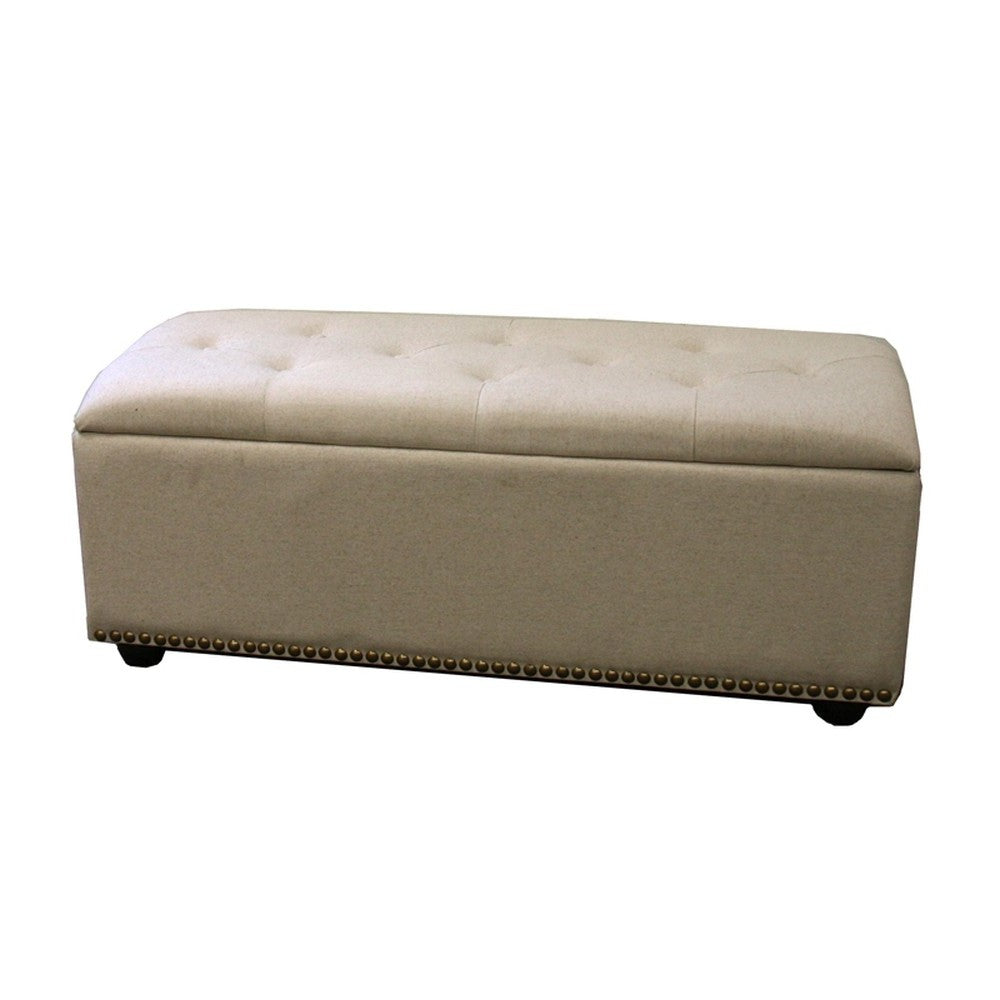 Beige Nailhead Storage Bench Ottoman Four Piece Set - Minihomy