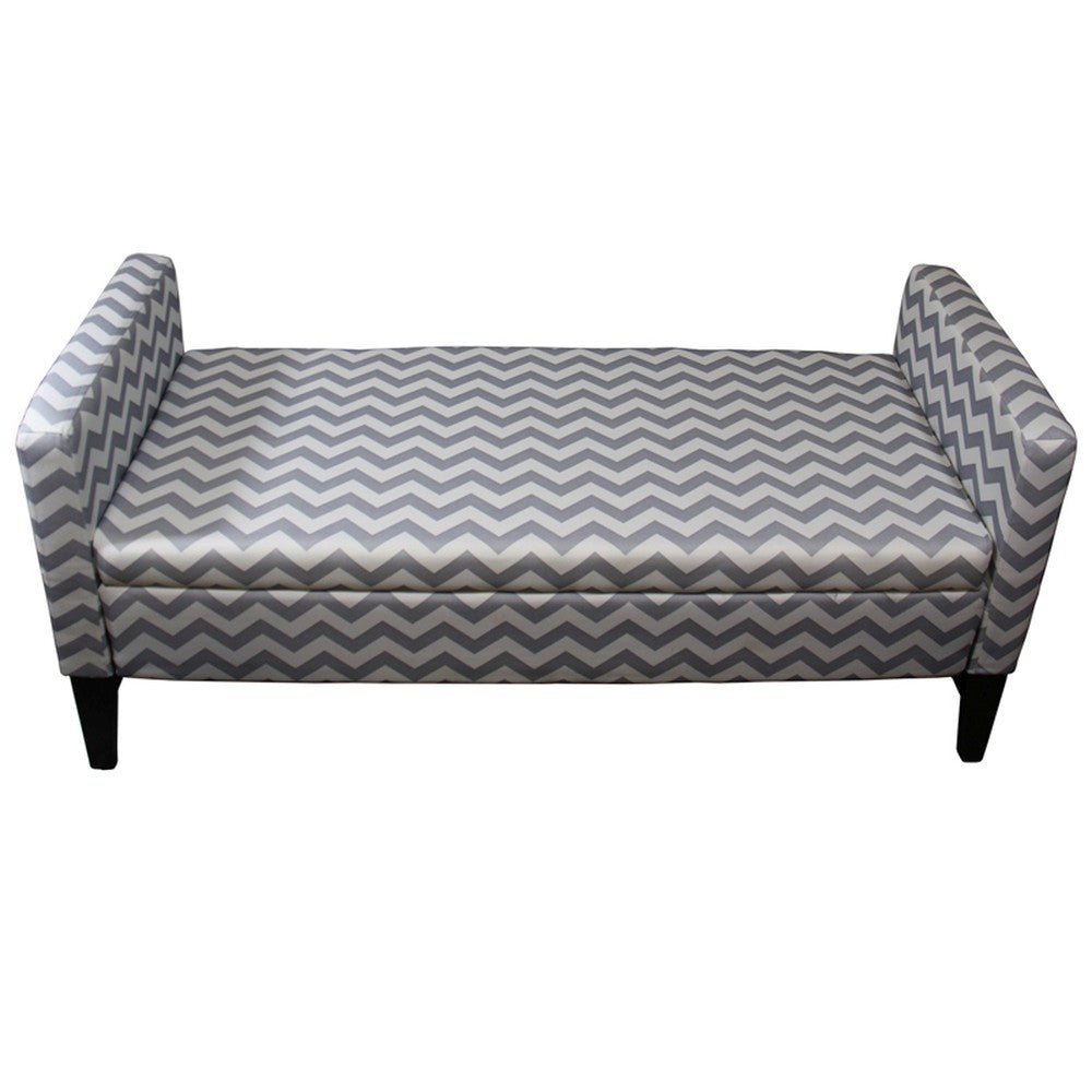 Modern Gray and White Chevron Print Storage Bench