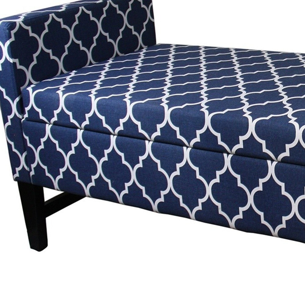 Blue and White Quatrefoil Dark Wood Storage Bench - Minihomy