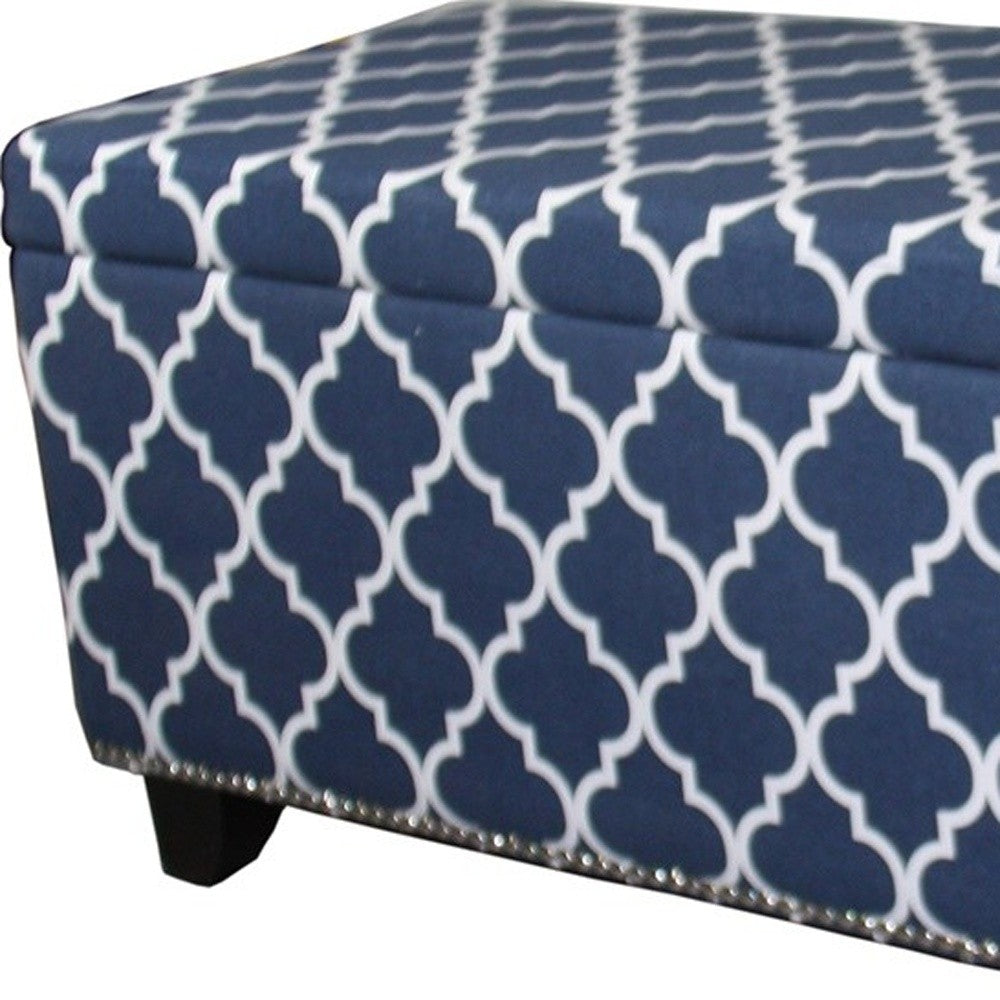 Blue and White Quatrefoil Storage Bench - Minihomy