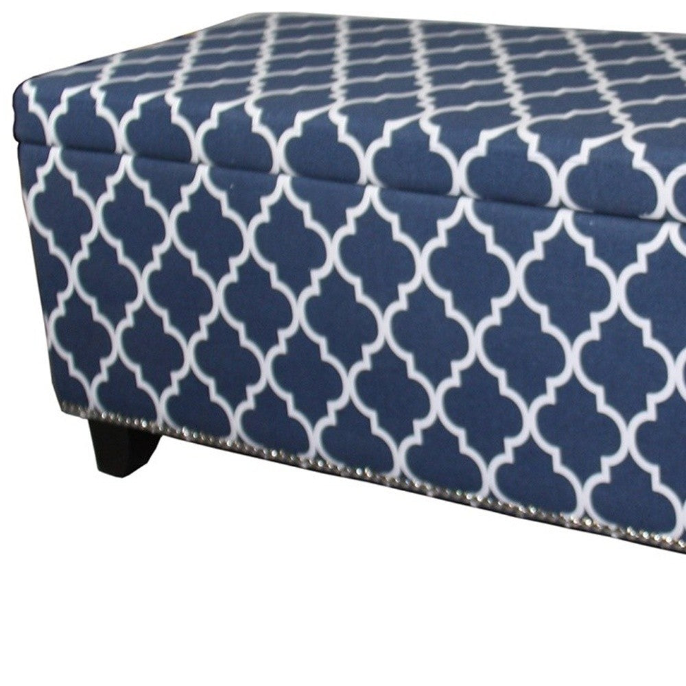 Blue and White Quatrefoil Storage Bench - Minihomy