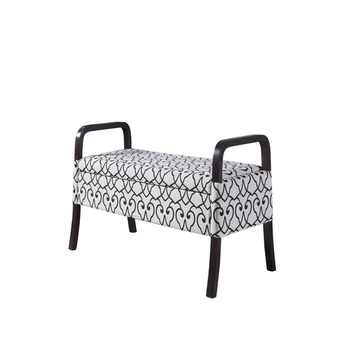 Black and White Scroll Wooden Storage Bench with Handles