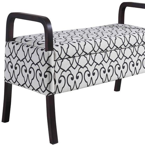 Black and White Scroll Wooden Storage Bench with Handles