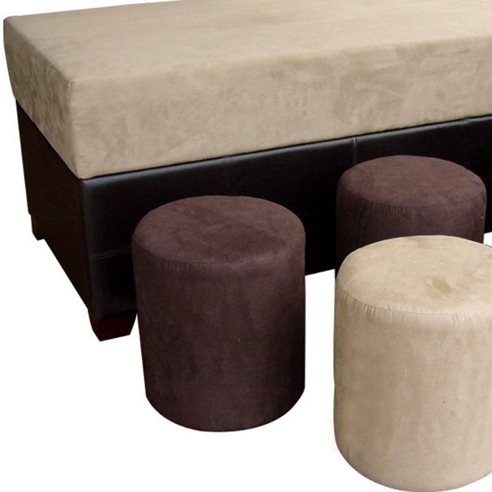 Brown Six Piece Microfiber Storage Bench with Ottomans - Minihomy