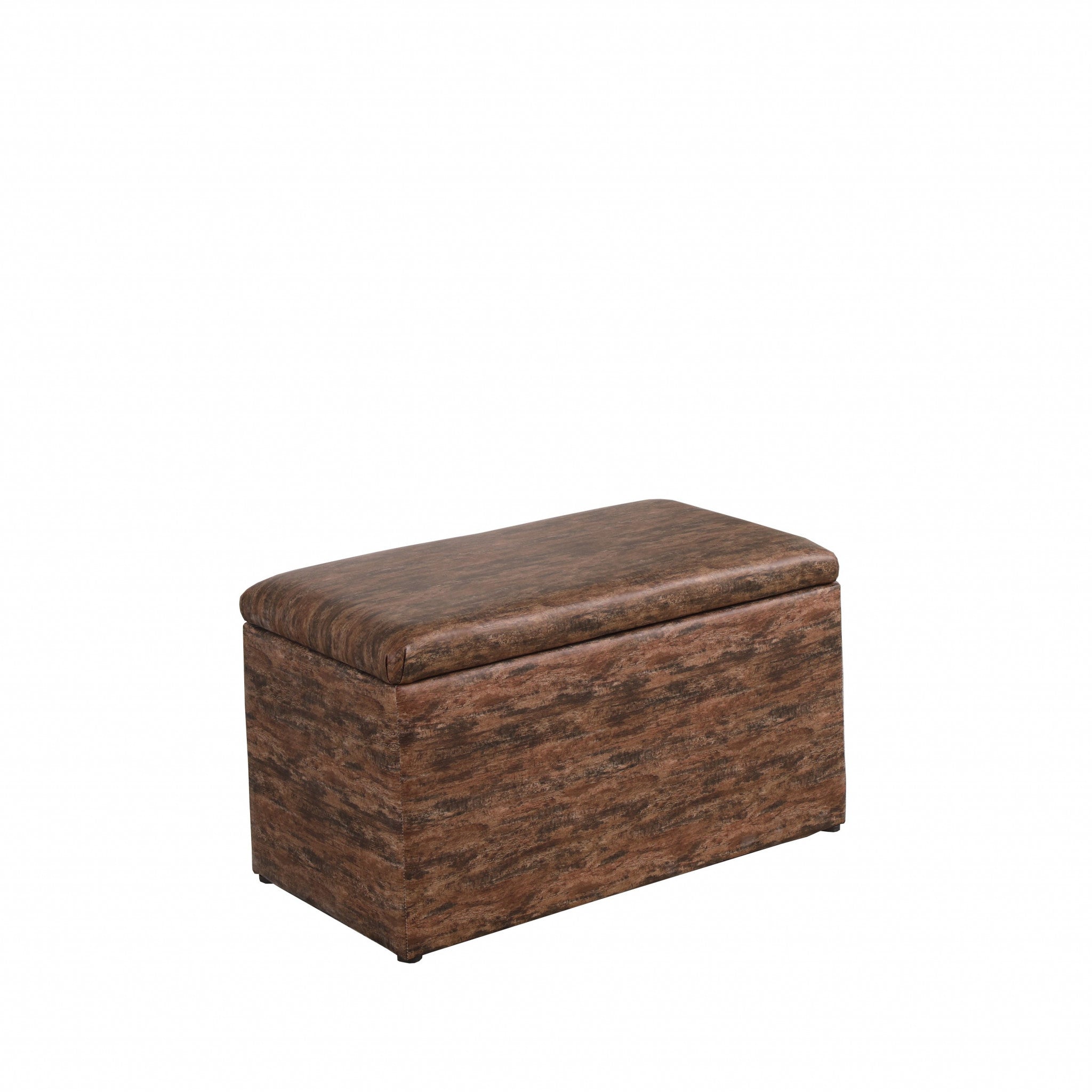 Dark Brown Wood Grain Faux Leather Storage Bench and Ottoman - Minihomy