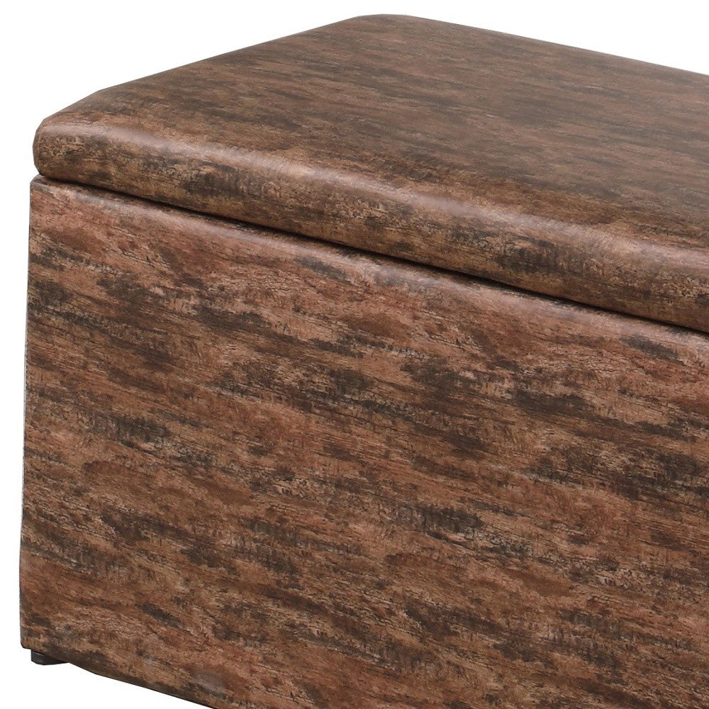 Dark Brown Wood Grain Faux Leather Storage Bench and Ottoman - Minihomy