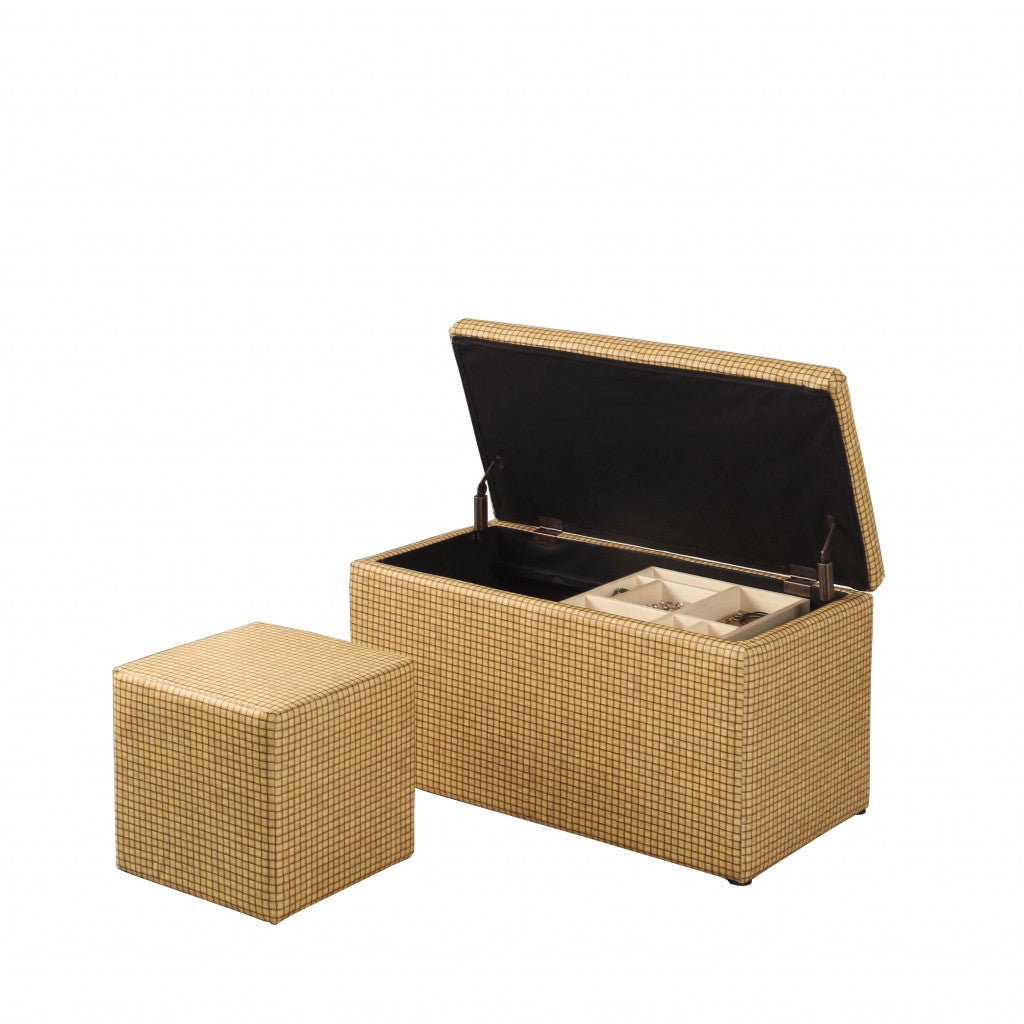 Cork Look Checkerboard Faux Leather Storage Bench and Ottoman - Minihomy