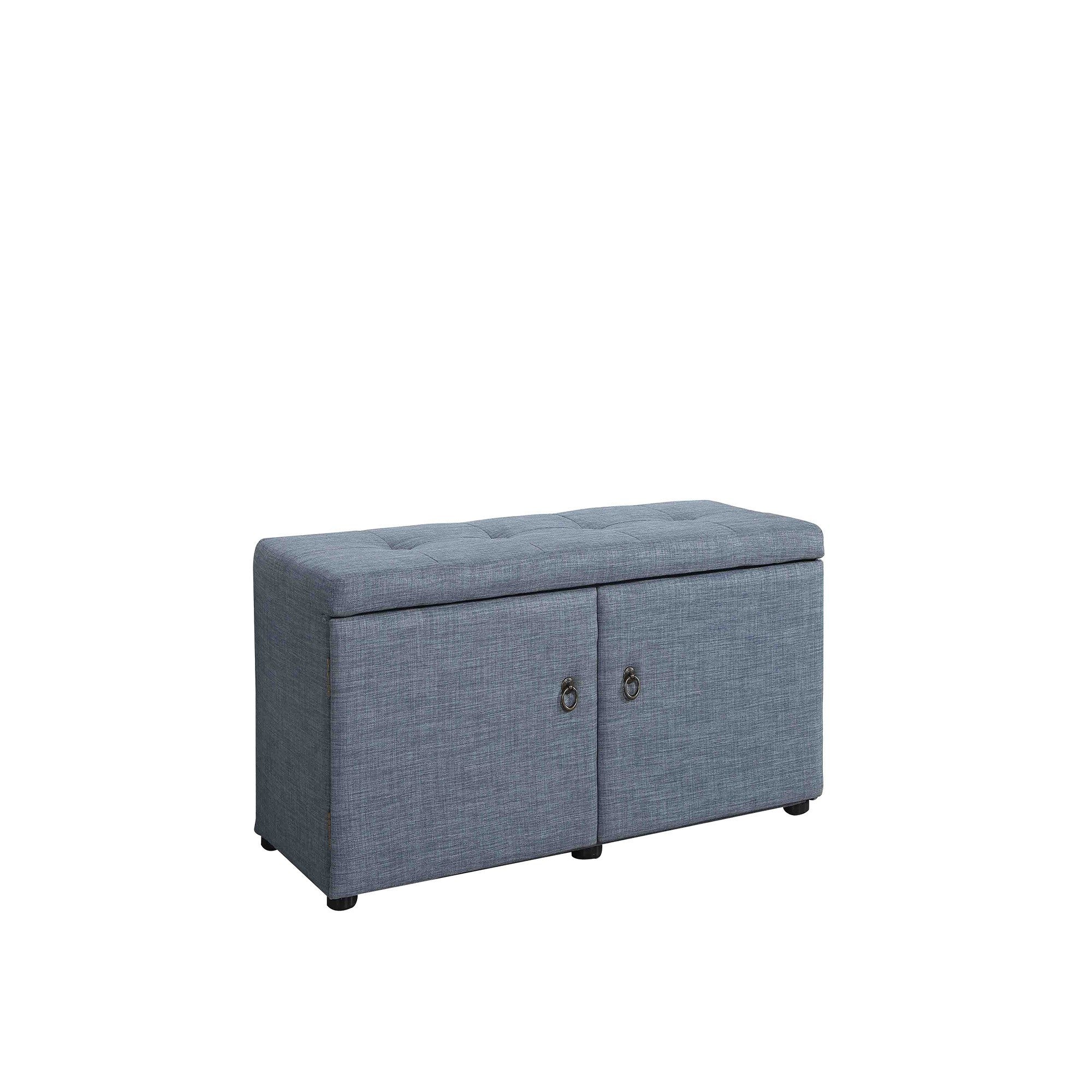 Blue Gray Linen Look Double Door Shoe Storage Bench - Minihomy