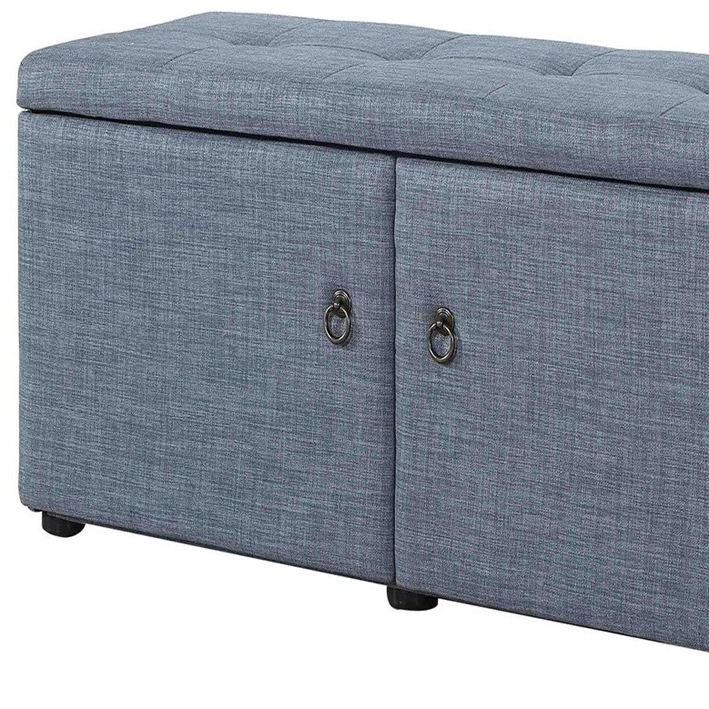 Blue Gray Linen Look Double Door Shoe Storage Bench - Minihomy