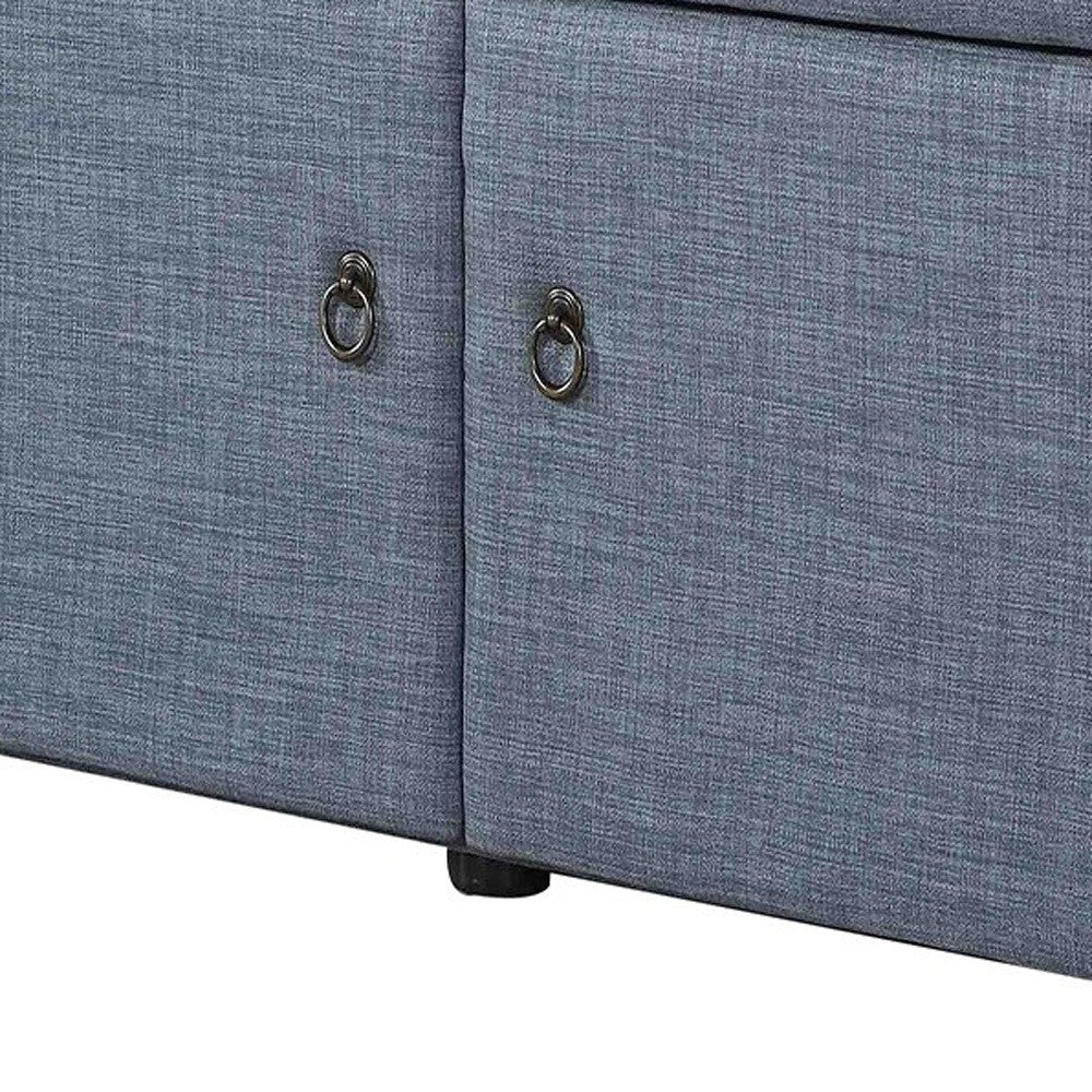 Blue Gray Linen Look Double Door Shoe Storage Bench - Minihomy