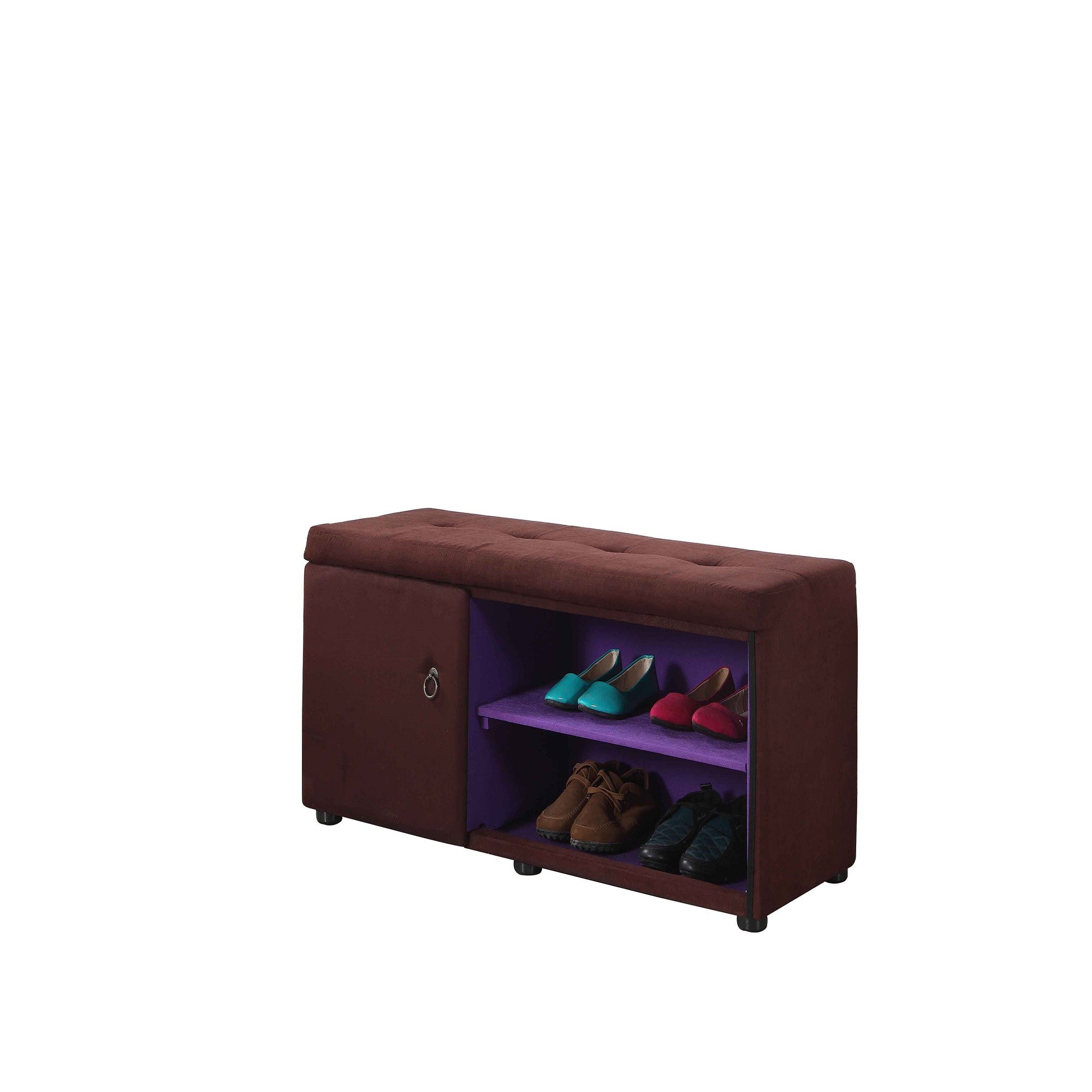 Brown and Purple Tufted Shoe Storage Bench - Minihomy