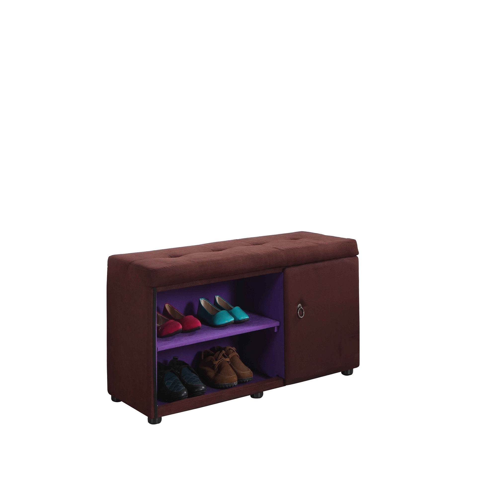 Brown and Purple Tufted Shoe Storage Bench - Minihomy