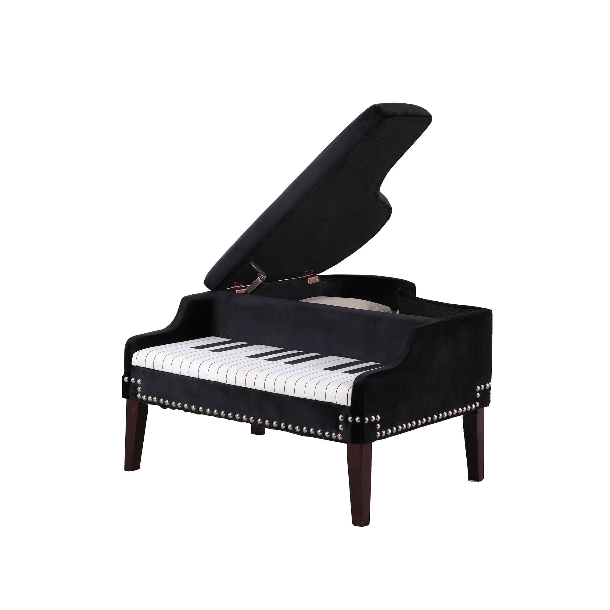 Black Velour Baby Grand Piano Storage Bench - Minihomy