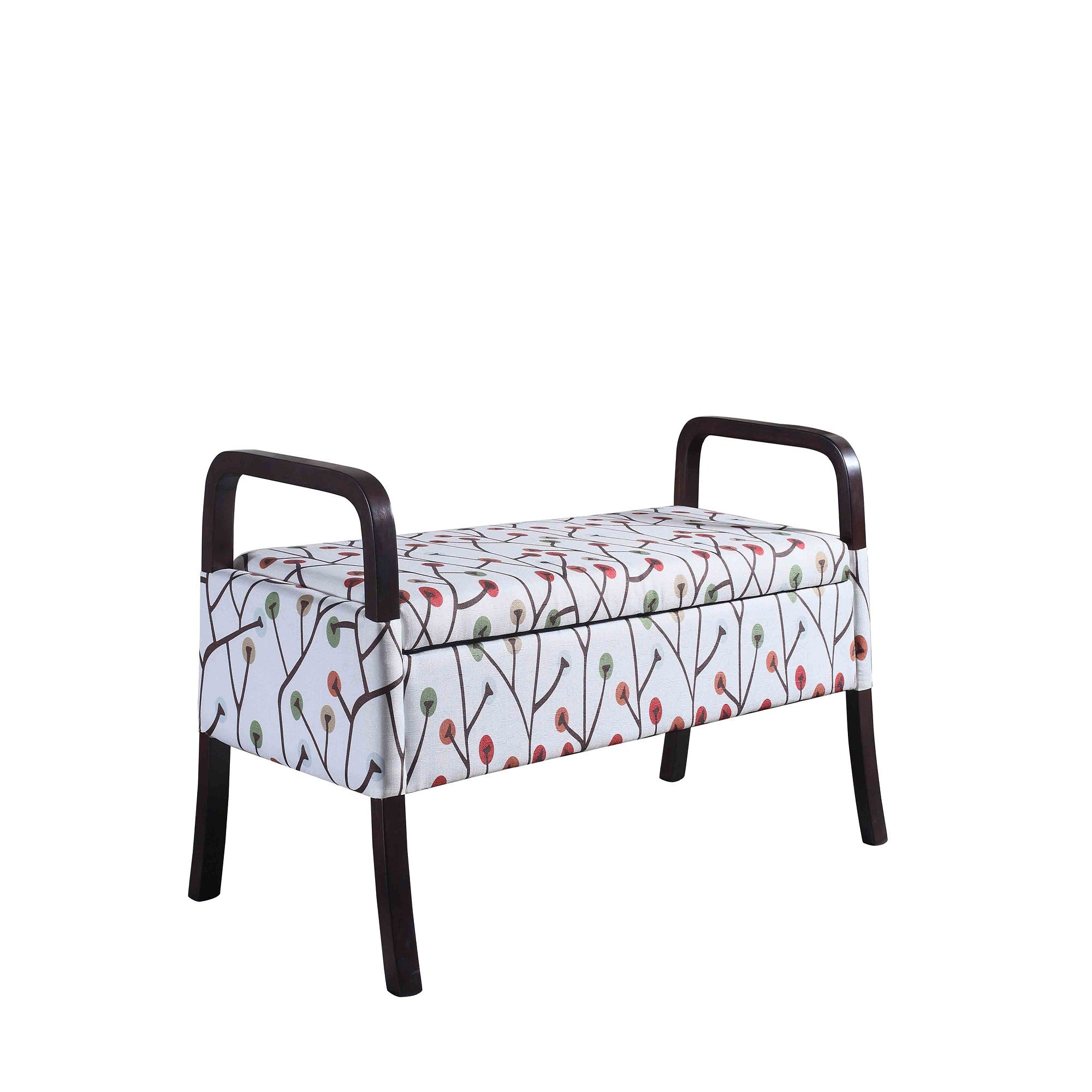 17" Dark Brown And Blue Upholstered 100% Polyester Floral Entryway Bench With Flip Top - Minihomy