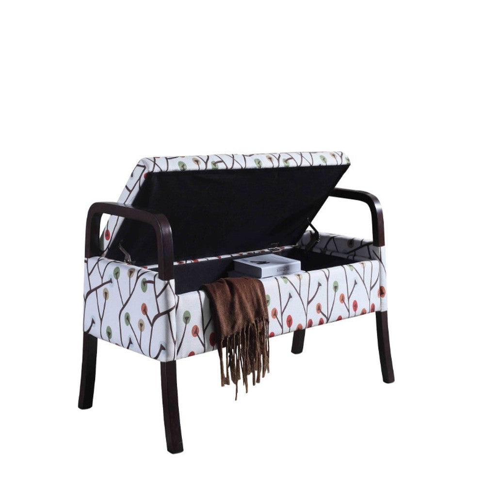 17" Dark Brown And Blue Upholstered 100% Polyester Floral Entryway Bench With Flip Top - Minihomy