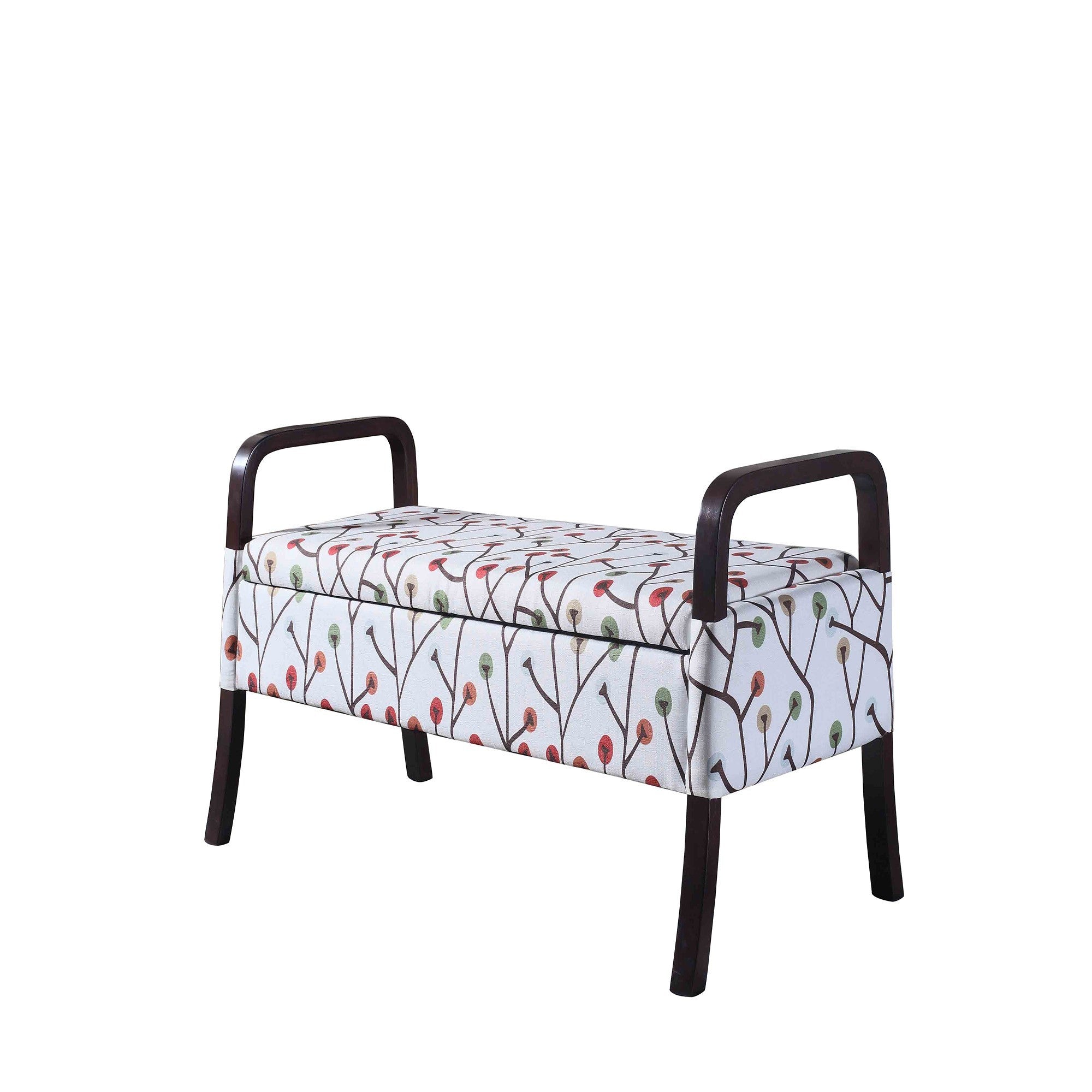 17" Dark Brown And Blue Upholstered 100% Polyester Floral Entryway Bench With Flip Top - Minihomy