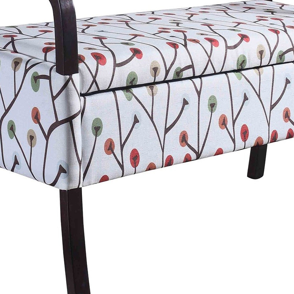 17" Dark Brown And Blue Upholstered 100% Polyester Floral Entryway Bench With Flip Top - Minihomy