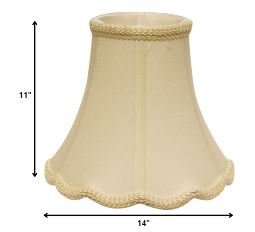 14" Ivory Slanted Scallop Bell Monay Shantung Lampshade - Minihomy