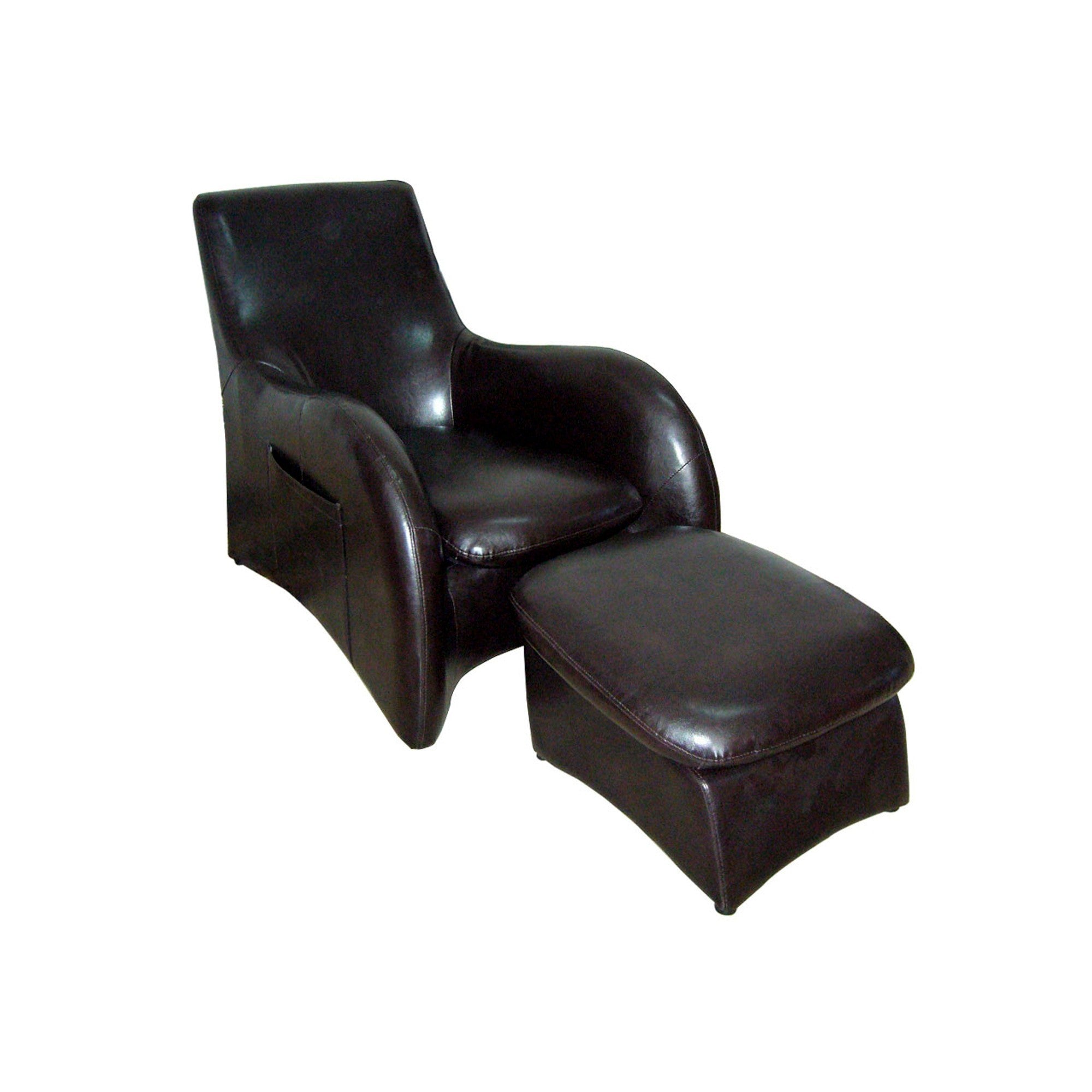 Lush Brown Leather Modern Armchair with Ottoman - Minihomy