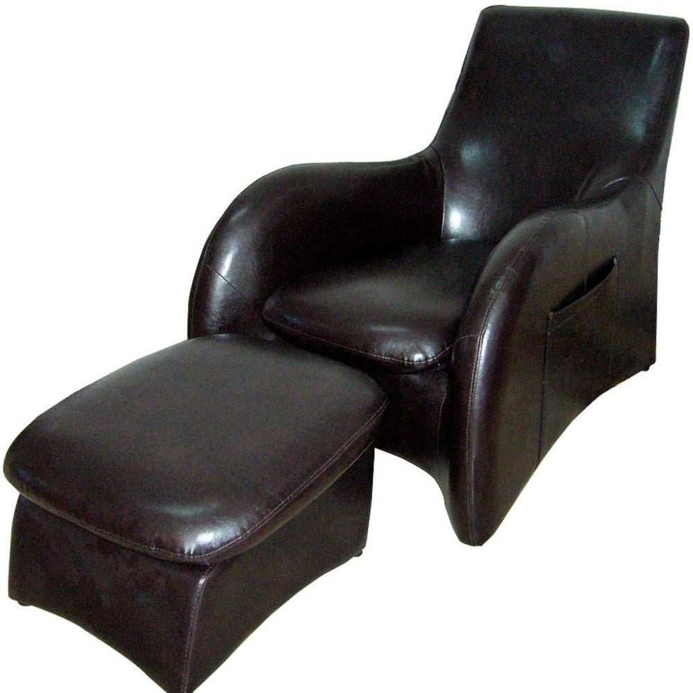 Lush Brown Leather Modern Armchair with Ottoman - Minihomy